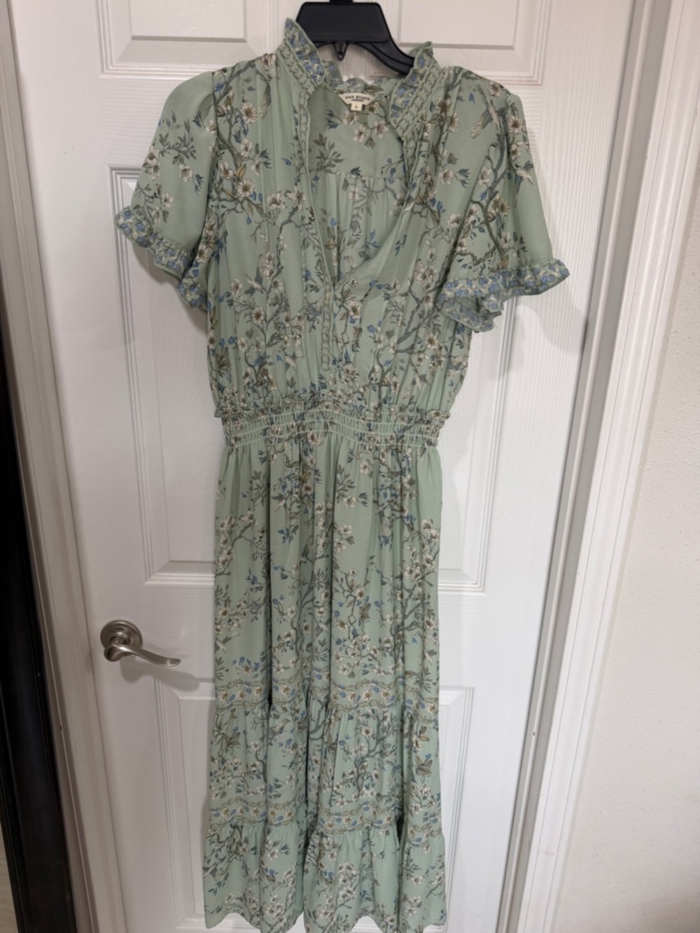 Max Studio Soft Sage Floral Ruffle Midi Dress